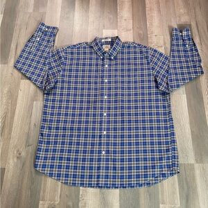 LL Bean Scotch Plaid Shirt Mens XXLarge Reg Blue Wrinkle Free Traditional Fit